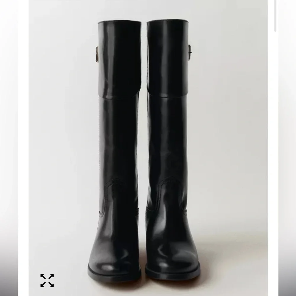 Mango Black Leather Tall Riding Boots with Buckle, new with tags